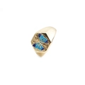 Verstellbarer vergoldeter Siegelring mit blauem Emaille-Schmetterling auf sechseckiger Fläche - Einstellbar Offen / Vintage Emaille Schmetterlingsstil / Blauer Schmetterling