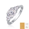 Three-stone Moissanite S925 silver ring with GRA certificate and round center diamond - R12946 Moissanite Cushion Cut 7*7mm + 2 Beads (with Gra Certificate) / US Size 7