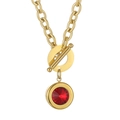 Thick gold chain necklace featuring red round gemstone pendant and O-T toggle clasp - Gold Chain Red Stone Style (KN229663-Z)