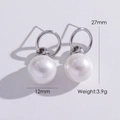 Boucles d'oreilles créoles en acier argenté avec perle d'eau douce blanche et dimensions - Style Perle Blanche Argent (YTE2403311WTS)