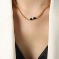 Golden titanium steel necklace featuring five colored natural stone beads on a thin chain - Gold Multi-color Beaded Necklace (37+5cm)
