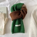 Green and brown colorblock mohair scarf folded on white silk fabric with accessories - 150*20cm / Green & Brown
