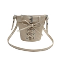 Sac seau beige style corset avec détails de nœuds et œillets métalliques sur toile - Blanc Cassé