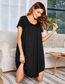 Camicia da notte nera a maniche corte con pieghe anteriori e dettagli a balze sulle maniche - Taglia S / Nero
