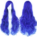 Long wavy electric blue cosplay wig with side-parted curls for high-heat styling - Royal Blue