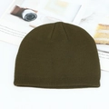 Dark green winter knit beanie with elastic ribbed cuff for outdoor warmth - Army Green