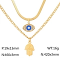 Gold double-layer necklace with Evil Eye and Hamsa Hand charms for a layered vintage look - Gold (KN230224-KFC)