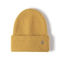 Ginger yellow ribbed knit beanie for women with a sparkling rhinestone M logo - One Size / Ginger Yellow