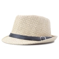 Straw fedora hat in natural tan with a dark faux leather band and silver metal buckle - 58cm / Beige