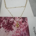Vintage gold layered paperclip chain necklace with a bubble letter S pendant charm - Letter S (20240329（3-6-10）)