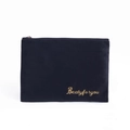 Black velvet cosmetic bag with gold embroidery and zipper closure in Nordic style - Flat Bag / Classic Black
