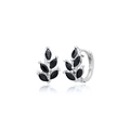Boucles d'oreilles feuilles en argent S925 avec pierres marquises noires et fini poli - Zircon Noir (Plaqué Platine)