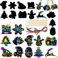 Christmas rainbow scratch art paper set with reindeer and snowflake shapes for DIY crafts - Style 1
