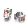 Minimalist silver stainless steel hoop earrings with rectangular pink zircon gems - Steel Champagne (KE108281-TGD)