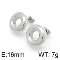 Polished stainless steel donut stud earrings with white rhinestones, 16mm diameter - Steel Color Ring Side Rhinestone (KE96588-Z)