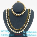 Set collana a doppio strato e bracciale placcati oro 18 carati con perle e sfere d'acciaio - Set Oro (KS222134-Z)