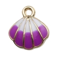 Golden shell charm with purple and white enamel finish for DIY jewelry making - Sea Shell (16x17mm)