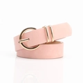 Pale pink faux leather belt with a polished gold circular buckle for women - Pink
