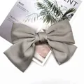 Elegant medium gray satin oversized bow hair clip with glossy silk texture for women - Gray Spring Clip