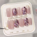 Roze cat-eye plaknagels met glitter en vierkante ovale vorm op displaykaart - XS / Lijm Type