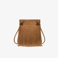 Bruine schoudertas van imitatie-suède met franjes en geweven accenten in vintage-stijl - Bruin