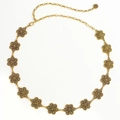 Vintage golden hollow floral link chain belt with adjustable lobster clasp and rose pendant - Flower Design / Antique Gold