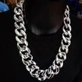 Chunky silver hip hop Cuban link chain necklace displayed on a black model bust - 70cm Length / Silver