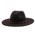 Dark brown wide brim western cowboy hat with faux leather belt and gold metal buckle - M (56-58cm) / Coffee