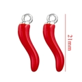 Ciondoli peperoncino in smalto rosso 21 mm con anelli in metallo argento set da due - Peperoncino Rosso Color Acciaio