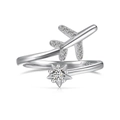 S925 Sterling Silber Flugzeug-Stern-Ring mit funkelndem Zirkonia-Inlay und Silber-Finish - Flugzeug Stern Ring / Weißgold
