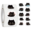 500-count black cartoon cat expression reward stickers roll for kids decoration - Jjt020 Coal-ball Black Cat (10 Pictures 500 Pictures/roll)
