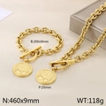 Set collana e bracciale albero della vita dorato con ciondoli a moneta rotonda - Bracciale + Collana / Stile B Oro (KS194080-Z)