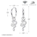 Detailed size specifications of 925 sterling silver snake earrings with 5A grade zircon - Silver