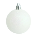 White glittery Christmas ornament ball with silver hanging cap and loop for tree - Glitter White