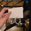 Polished silver chunky hoop earrings with 925 silver needle on a minimalist display card - 4# Silver Earring Post - Silver