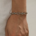 Bracciale a catena in acciaio inossidabile argento con maglie a cuore e rotonde - Bracciale a Maglie Cuore Argento in Acciaio Inossidabile