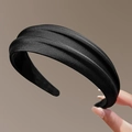 Elegant black wide headband with pleated silk texture for women's stylish hair accessories - Black