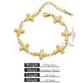 Gold stainless steel cross pendant bracelet with 16+5cm adjustable chain and size guide - Cross
