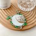 Specchio portatile in acetato con motivo marmorizzato verde bianco e arancio a tartaruga - Specchio corna di cervo-Verde floreale