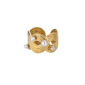 Irregular gold wave ring with white pearls and zircon, adjustable open geometric design - Wave Rhinestone Four Pearl Style (G7323)
