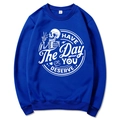 Royal blue No You Hang Up Halloween sweatshirt with skull print and white text - Blue (Style 2)