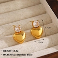 18K gold plated stainless steel heart earrings with sparkling cubic zirconia inlay - Gold Drop Heart (842-3)
