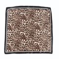 Satin leopard print square silk scarf with black border and white lining, centered flat lay - Leopard Print Black Border