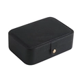 Portable black jewelry box with textured finish and golden round snap button closure - Black