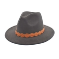 Detail of dark grey fedora hat with brown braided band on a clean white background - M (56-58cm) / Dark Gray