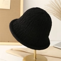 Schwarzer Strick-Anglerhut für Damen mit Lammwoll-Struktur für Herbst und Winter Mode - M(56-58cm) / Schwarz