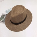 Classic brown woven straw Panama hat with wide black band on minimalist white surface - M (56-58cm) / Coffee