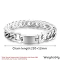 Clásica pulsera de cadena cubana plateada de 12mm de ancho con cierre rectangular - 12mm Plata