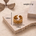 Adjustable golden stainless steel ring featuring minimalist hollow leaf pattern - Leaf Wrap (MN544) / Gold
