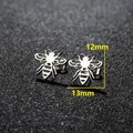 Polished stainless steel honey bee stud earrings with hollow design, size 13mm x 12mm - 279 Steel (Wasp)